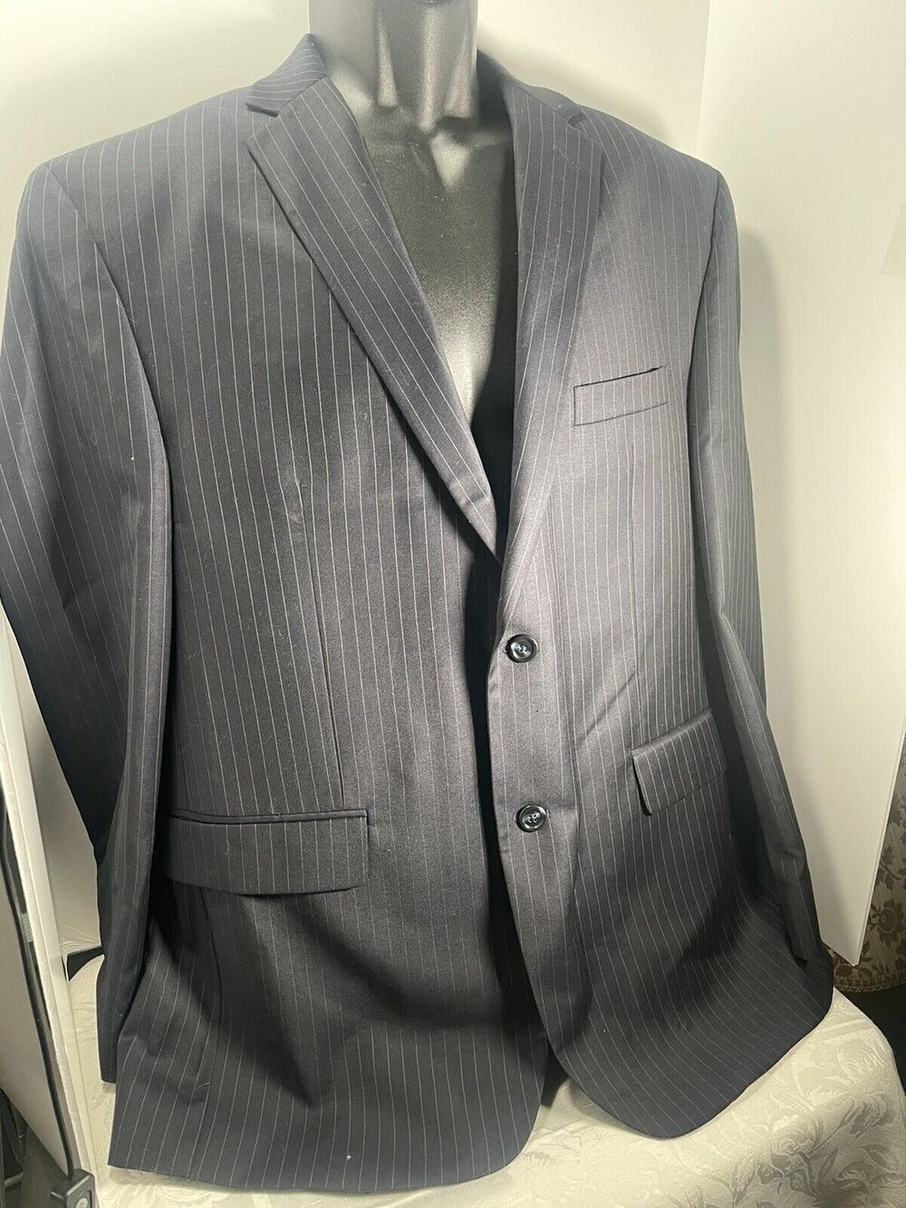Jones New York 2 Button Blazer Suit Jacket ~ navy ~ White Pinstripes